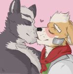  &lt;3 anthro blush canine clothed clothing duo fox fox_mccloud fully_clothed inu.oni kissing male male/male mammal muscular muscular_male nintendo nude star_fox video_games wolf wolf_o&#039;donnell 