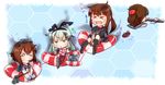  &gt;_&lt; bad_id bad_pixiv_id blonde_hair brown_hair chibi closed_eyes flying_sweatdrops folded_ponytail fumizuki_(kantai_collection) highres inazuma_(kantai_collection) innertube iwasa_kasumi kantai_collection multiple_girls shimakaze_(kantai_collection) yukikaze_(kantai_collection) 