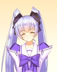  1girl artist_request eyes_closed female muvluv muvluv_alternative smile twintails white_hair yangsion yashiro_kasumi 