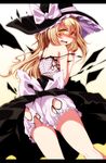  bad_id bad_pixiv_id blonde_hair bloomers camisole exploding_clothes hat highres kirisame_marisa long_hair open_mouth polka_dot s-syogo solo tears torn_clothes touhou underwear wavy_mouth witch_hat yellow_eyes 