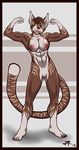  abs anthro biceps breasts castbound claws fangs feline female flexing hindpaw looking_at_viewer lynx mammal muscles muscular_female nipples nude one_eye_closed paws pose presenting pussy sabertooth solo strypes toes tongue wink 