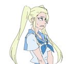  alternate_costume bad_id bad_pixiv_id blonde_hair blue_eyes breasts hakodate_omiko kill_la_kill long_hair medium_breasts oekaki school_uniform serafuku sharp_teeth solo sweatdrop teeth twintails upper_body v_arms yuuya_(yu-ya's) 