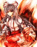  bad_id bad_pixiv_id fire fujiwara_no_mokou hair_ribbon highres long_hair paguningen pants red red_eyes ribbon silver_hair solo touhou tress_ribbon very_long_hair 