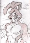  herbie_bearclaw lagomorph looking_at_viewer male mammal muscles nipples nude outside rabbit sketch solo whiskers 
