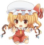  blonde_hair chibi flandre_scarlet incoming_hug looking_at_viewer lowres okina_(okina413) outstretched_arms red_eyes side_ponytail simple_background solo touhou white_background 