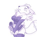  breasts bulge canine clothed clothing dickgirl digimon erection eyes_closed fox intersex maid maid_uniform mammal monochrome penis plain_background renamon solo standing unknown_artist white_background 