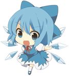  blue_eyes blue_hair bow chibi cirno hair_bow looking_at_viewer okina_(okina413) simple_background solo touhou white_background 