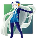  arm_behind_back bad_id bad_pixiv_id blue_eyes blue_legwear bodysuit borrowed_character dress electro_emilia headgear hime_cut legs long_hair looking_back microdress neon_trim no_lineart original side_slit sidelocks solo tohko_saito very_long_hair white_hair 