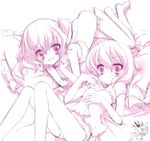  :d barefoot blood blush camisole caricature fang flandre_scarlet gotou_nao hand_on_own_chest izayoi_sakuya lying midriff monochrome multiple_girls nosebleed open_mouth panties pillow remilia_scarlet short_hair siblings side-tie_panties sisters sketch smile touhou underwear underwear_only 