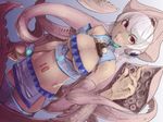  cleavage megurine_luka navel red_eyes stregoicavar takoluka tattoo tentacles thighhighs vocaloid white_hair 