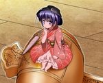  bad_feet blush bowl bowl_hat finger_to_mouth hammer hat honda_takaharu japanese_clothes kimono long_sleeves looking_at_viewer needle obi purple_eyes purple_hair sash sitting sitting_on_object solo sukuna_shinmyoumaru touhou wide_sleeves 