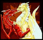  claws couple dragon drink drink_(artist) drooling duo eyes_closed french_kissing gay glitter gold_scales holding horn hug kissing love male passionate red_dragon red_scales romantic saliva scalie shiny sonal spikes tongue western_dragon wings yellow_dragon yellow_scales 