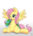  average-hanzo blush cutie_mark equine female feral fluttershy_(mlp) friendship_is_magic fur green_eyes hair horse long_hair mammal my_little_pony open_mouth pegasus pink_hair plain_background pony sitting socks solo spread_legs spreading tongue white_background wings yellow_fur 