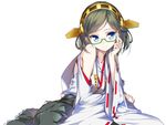  bare_shoulders black_hair blue_eyes detached_sleeves glasses green-framed_eyewear hairband hong_(white_spider) japanese_clothes kantai_collection kirishima_(kantai_collection) semi-rimless_eyewear short_hair smile solo under-rim_eyewear wide_sleeves 