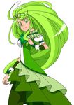  arm_warmers bare_shoulders dress eyelashes green_dress green_eyes green_hair hair_ornament hair_ribbon hairband happy heart heart_hair_ornament kyonu777 long_dress long_hair looking_at_viewer magical_girl original precure puffy_sleeves ribbon simple_background smile solo very_long_hair white_background wrist_cuffs 