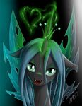  &lt;3 black_body blue_hair changeling crown equine eyelashes fangs female feral friendship_is_magic glowing green_eyes hair horn horse long_hair looking_at_viewer magic mammal my_little_pony open_mouth pony queen_chrysalis_(mlp) smile solo tongue winged_unicorn wings zig-word 