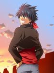  black_hair brown_eyes grin inohara_masato little_busters! looking_back male_focus mutsuki_masato namesake school_uniform smile 