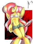  anthro anthrofied blood bra breasts clothing equine female fluttershy_(mlp) friendship_is_magic hair knife mammal my_little_pony pegasus pink_hair shorts solo somescrub underwear weapon wings 