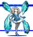  :&lt; bob_cut borrowed_character brown_hair brown_legwear character_name claws coat elbow_gloves fur-trimmed_jacket fur_trim gloves highres huge_weapon ice ice_tentacles jacket misati no_shoes original pantyhose queen_of_icicle red_eyes short_hair solo tiara weapon 