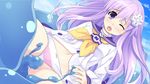  1girl blush choujigen_game_neptune choujigen_game_neptune_mk2 nepgear neptune_(series) one_eye_closed panties panties_aside purple_eyes purple_hair slime solo striped striped_panties tentacle underwear vaginal wince 