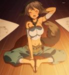  animal_ears brown_hair closed_eyes dog_ears dog_tail drawing elbia_hernaiman highres outbreak_company paper sandals screencap short_hair solo tail wooden_floor 