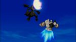  alternate_color animated animated_gif battle blue_sky fighting flying golurk nintendo no_humans pokemon shiny_pokemon sky tree zekrom 