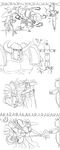  1girl 4koma absurdres armor breast_slap breasts cleavage comic dragon's_crown english fighter_(dragon's_crown) greyscale hat helmet highres huge_breasts knight long_hair matsu-sensei monochrome punching sorceress_(dragon's_crown) staff witch_hat 