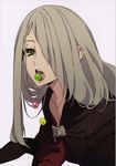  blonde_hair candy food green_eyes hair_over_one_eye highres long_hair looking_at_viewer morii_shizuki open_mouth original tongue tongue_out 