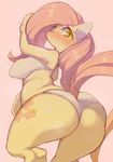  aoneko ass blush bra fluttershy mane my_little_pony my_little_pony_friendship_is_magic panties pink_hair simple_background solo tears thick_thighs thighs underwear 