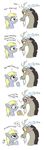  blonde_hair blush comic derpy_hooves_(mlp) dialog discord_(mlp) draconequus duo english_text equine female feral friendship_is_magic fur grey_fur hair horn horse joakaha male mammal my_little_pony plain_background pony red_eyes text white_background yellow_eyes 