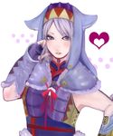  &lt;3 1girl animal_ears armor arzuros_(armor) blush capcom fingerless_gloves fur gloves hand_in_hair hand_on_hip hat heart hooh lips monster_hunter purple_eyes purple_hair solo 