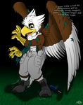  avian bald_eagle bird catmonkshiro cleats clothing drink eagle energy_drink equine feathers field football football_player grass hippogryph jersey male mammal pheagle philadelphia_eagles scales shorts talons torn_clothing transformation uniform 