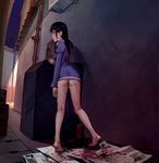  abuse as109 ass barefoot black_hair blush bottomless breasts crying crying_with_eyes_open cum cumdrip empty_eyes long_hair naked_shirt night pussy_juice shirt shoujo_to_ura_roji small_breasts solo tears yellow_eyes 