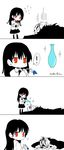  1boy 1girl 4koma artist_request bangs black_hair blue_flower blue_rose chibi collared_shirt comic ears flower garry_(ib) ib ib_(ib) jpeg_artifacts long_hair lying monochrome pouring red_eyes red_flower red_rose rose shirt skirt socks source_request sparkle speech_bubble sweat thighhighs translated vase water wet wet_hair you're_doing_it_wrong 