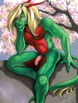  abs anthro asian ayame_emaya biceps blonde_hair brown_eyes chinese_dragon claws dragon eastern flaccid green_dragon green_skin hair horn humanoid_penis hybrid kirin long_hair male muscles nude oriental pecs penis pinup pose presenting raised_leg red_skin reptile scales scalie sheath sitting slit solo tree vein xu_shen 