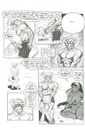  anthro bad_idea big_breasts big_penis bovine breasts cock_and_ball_torture duo elephant english_text farm female hay horn karno male mammal monochrome muscles nipples oiled_body pain penis text tree 