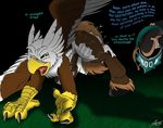  avian bald_eagle bird catmonkshiro clothing drink eagle energy_drink equine feathers feral field football football_player grass hippogryph hooves horse_tail male mammal mount pheagle philadelphia_eagles reins saddle scales shorts talons torn_clothing transformation uniform 
