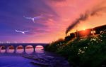  animal bird clouds grass kagaya nobody scenic sky stars sunset train water 