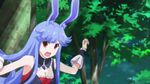  animal_ears animated animated_gif blue_hair bounce bouncing_breasts breasts bunny_ears bunnysuit cleavage jumping kurousagi_(mondaiji) lowres mondaiji-tachi_ga_isekai_kara_kuru_sou_desu_yo? red_eyes 