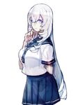  arm_behind_back bad_id bad_pixiv_id breasts hujimogeo large_breasts long_hair original school_uniform serafuku solo very_long_hair white_eyes white_hair 