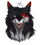  ambiguous_gender black_fur fur headshot_portrait looking_at_viewer open_mouth portrait red_fur sergal silver_eyes silvergrin solo tongue white_fur 