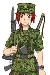  assault_rifle bayonet camouflage crapgame gun hino_akane_(smile_precure!) howa_type_89 japan_ground_self-defense_force japan_self-defense_force jgsdf_(camo) katana military military_uniform precure rifle smile_precure! spatula sword uniform watch weapon 