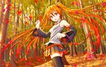  forest hatsune_miku leaves orange_eyes orange_hair oshou tree twintails vocaloid zettai_ryouiki 