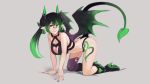  all_fours cleavage_cutout collar demon_girl demon_horns demon_tail demon_wings glasses gradient_hair green_eyes hair_between_eyes heart_cutout high_heels highres horns monster_girl multicolored_hair nail_polish original paintrfiend pointy_ears smile succubus tail tharkis wings 