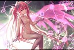  bad_id bad_pixiv_id bow breasts gloves hair_bow kaname_madoka long_hair mahou_shoujo_madoka_magica medium_breasts nipples nude pink_hair sitting smile solo spoilers thighhighs twintails two_side_up ultimate_madoka wangchuan_de_quanyan yellow_eyes 