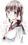  blue_eyes blush brown_hair looking_at_viewer original pencil sakurazari_hotori school_uniform serafuku smile solo twintails 