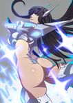  ass ass_focus black_hair blue_eyes boots breasts from_behind junketsu kill_la_kill kiryuuin_satsuki large_breasts long_hair looking_back nanaya_(daaijianglin) revealing_clothes sideboob sword weapon 