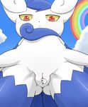  female hand looking_at_viewer meowstic mr nintendo pok&#233;mon pok&eacute;mon pokemon_amie pussy rainbow solo video_games 