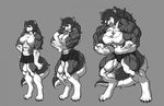  black_and_white breast_expansion breasts claws female greyscale growth hair hyper long_hair low_res monochrome muscle_growth muscles muscular_female pokkuti solo vokoca 