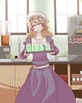  blonde_hair drink hat hat_ribbon maribel_hearn monomi ribbon smile soda_fountain solo touhou wavy_hair 